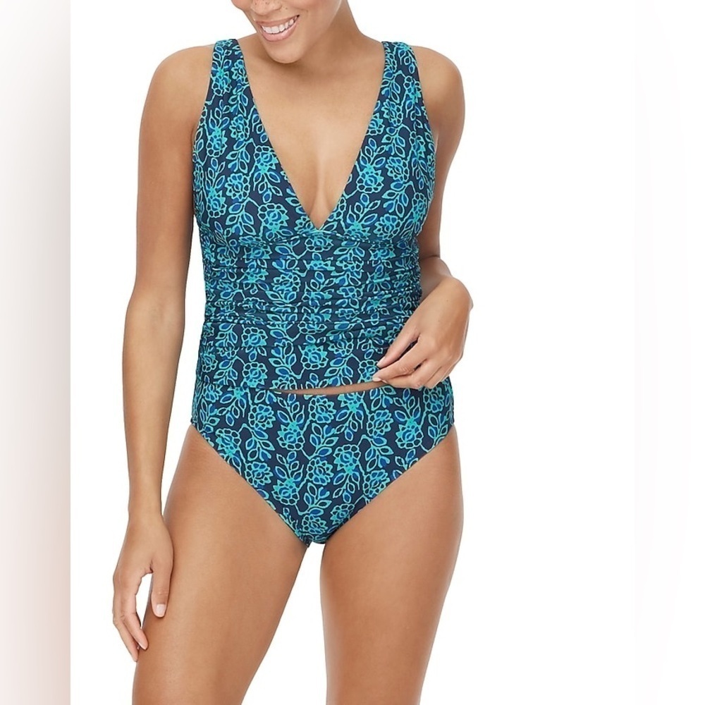 NWT J. Crew Factory Ruched Plunge Floral-Print Tankini Top, Size Medium